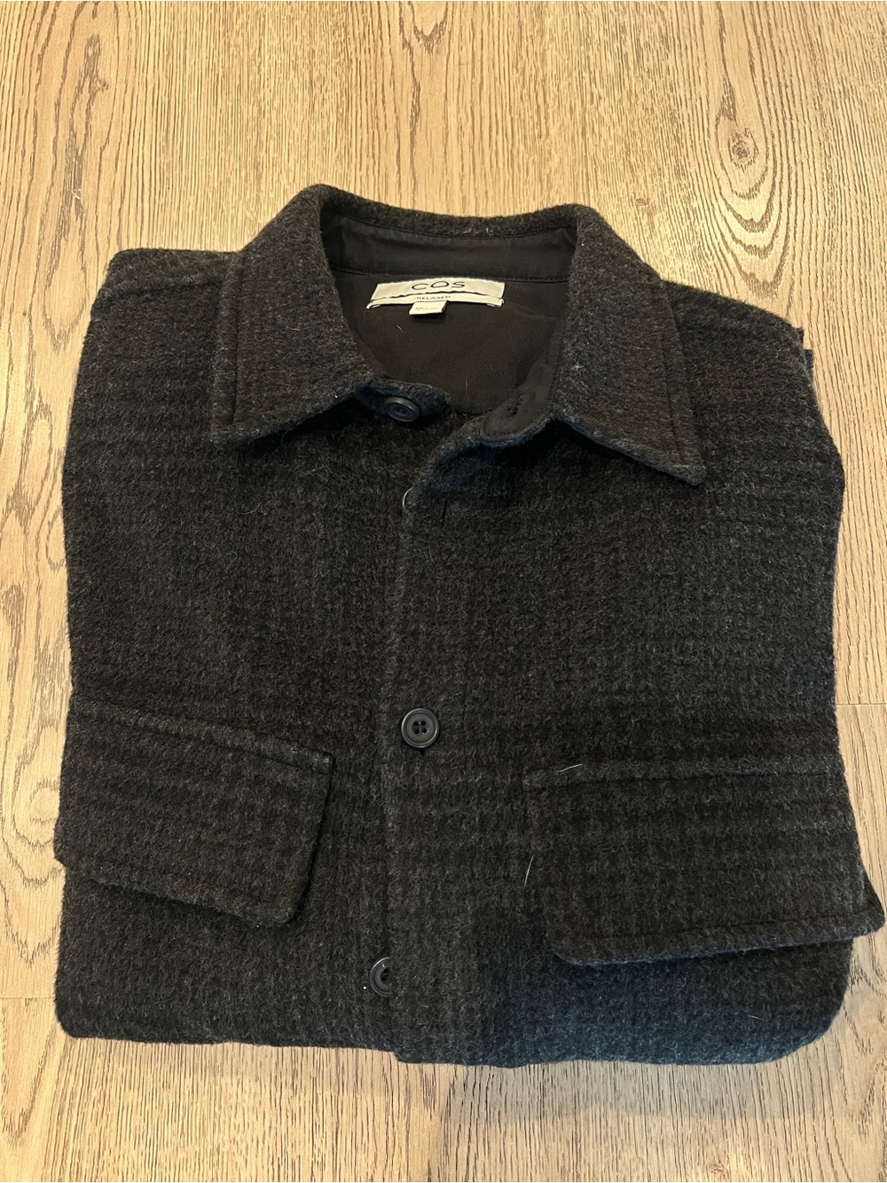 COS | Men's Charcoal Textured Wool Button-Up Jacket